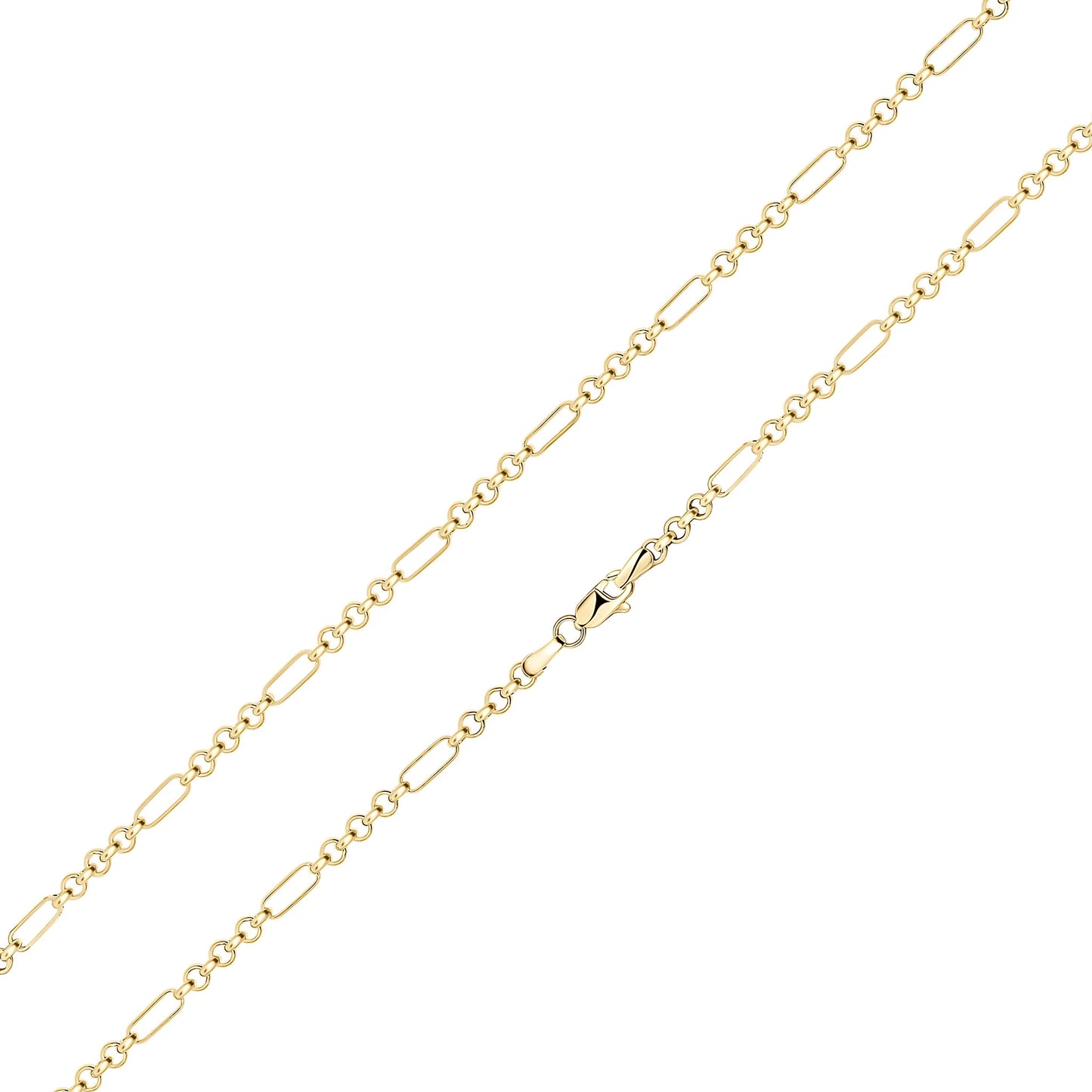 9ct Yellow Gold Handmade 3mm Long Short Links Figaro Chain