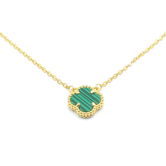 925 yellow gold malachite single clover necklace