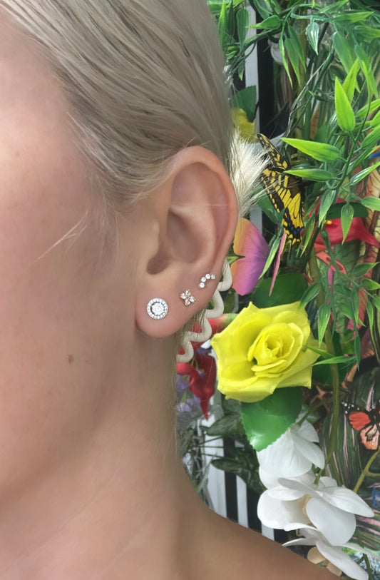 Round Brilliant Diamond Stud Earrings, 0.39cts with Removable Halo, 0.11cts in 18ct White Gold with Screw Backs