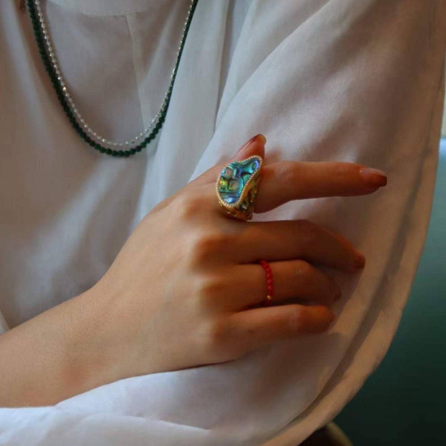 Gold Vermeil Adjustable Ocean Wave Design Shell Statement Ring