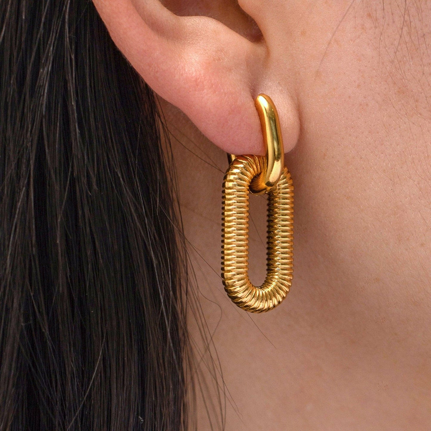 Gold Plated Bold Chain Large Drop Earrings