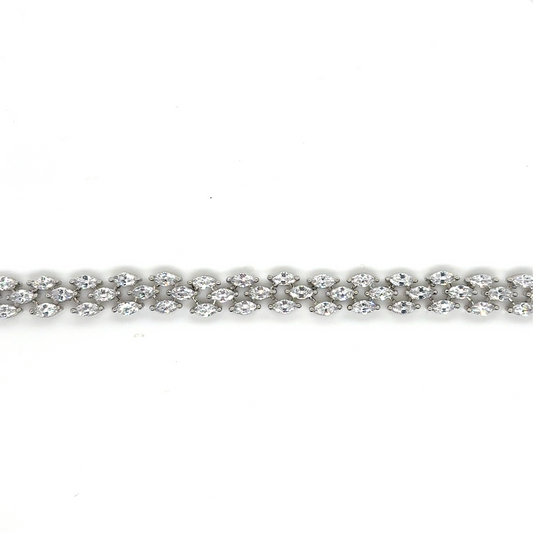 925 silver marquise cubic zirconia three row bracelet
