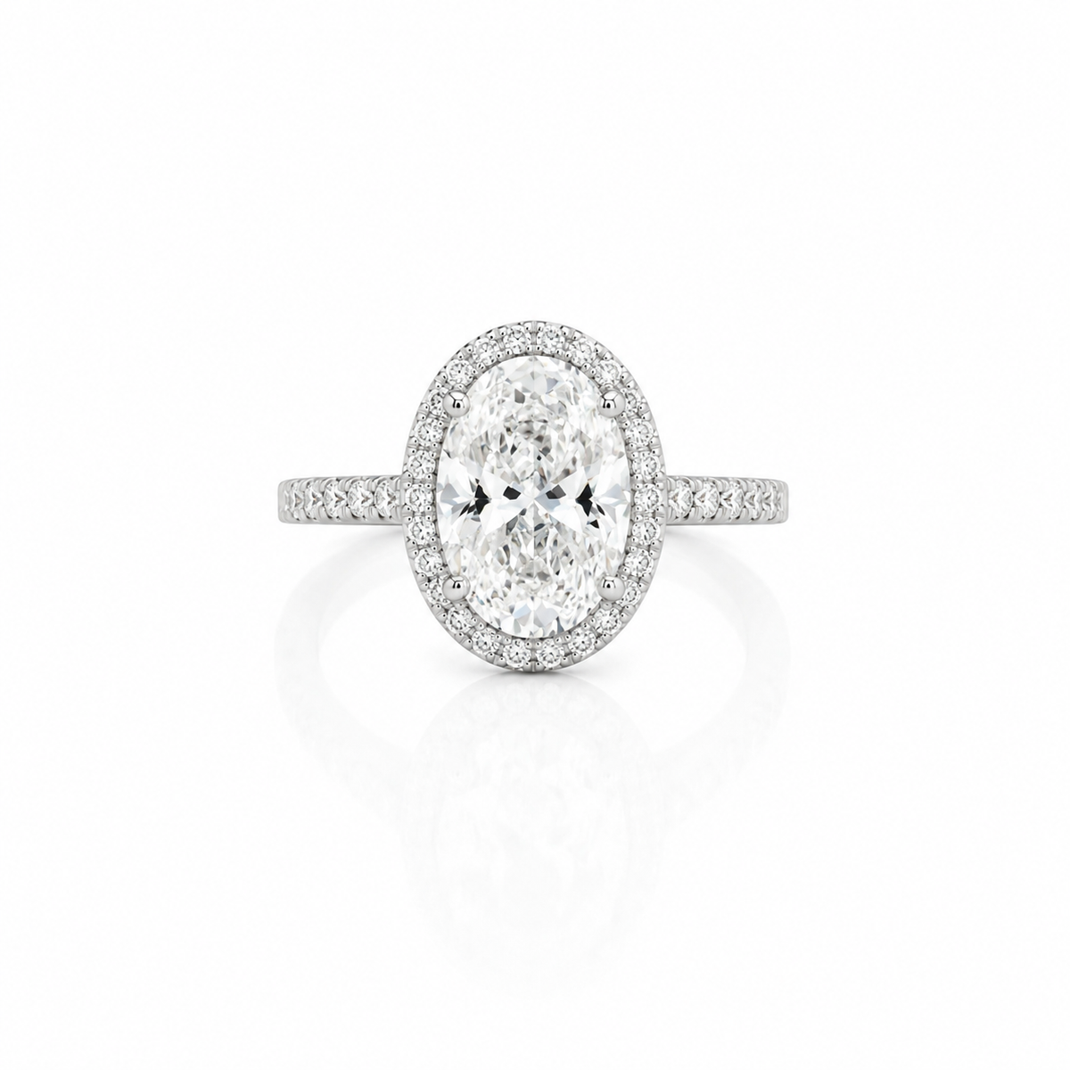 Halo Oval Cut Diamond Ring in Platinum