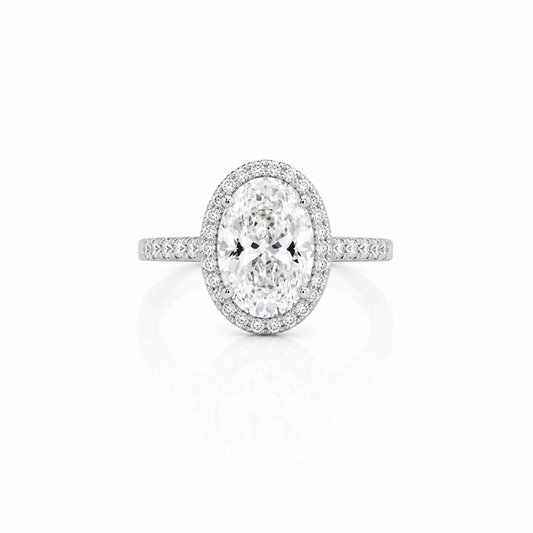Halo Oval Cut Diamond Ring in Platinum