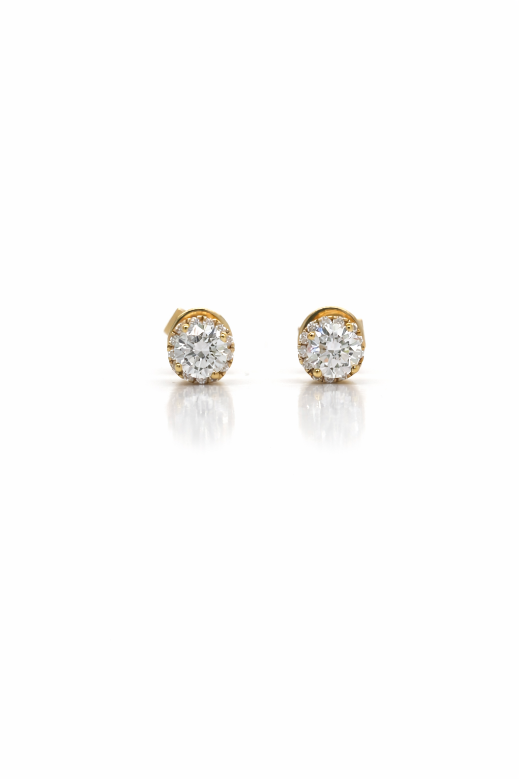 Round Brilliant Diamond Halo, 0.87cts, 18ct Yellow Gold Ear Studs