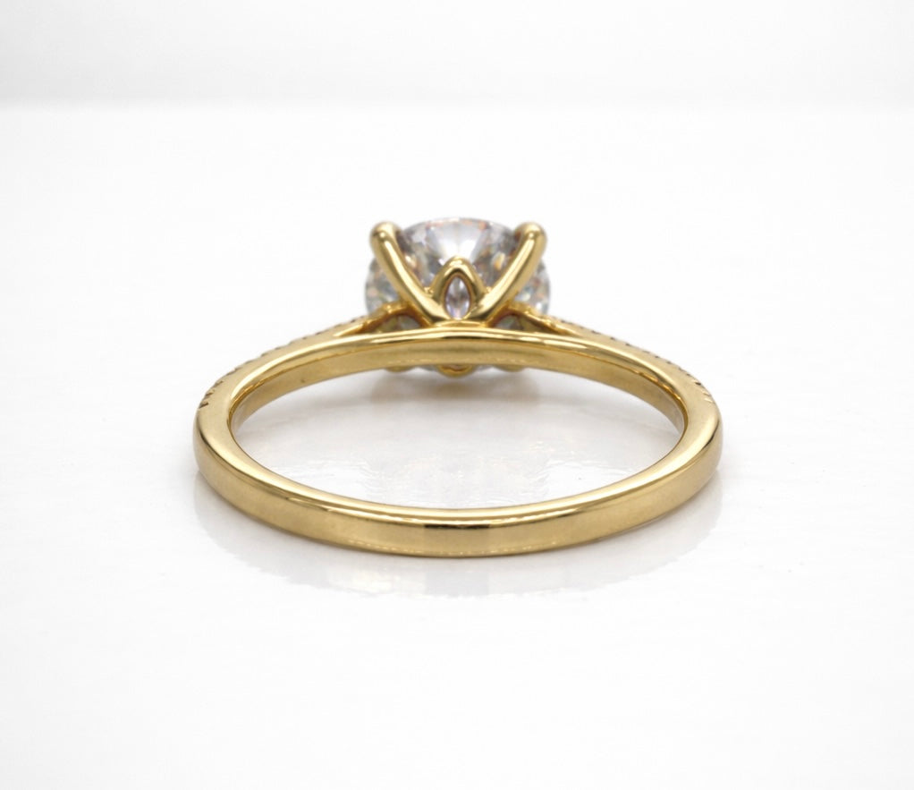 Lab Grown Round Brilliant Solitaire Ring with Diamond Set Shoulders in 18ct Yellow Gold