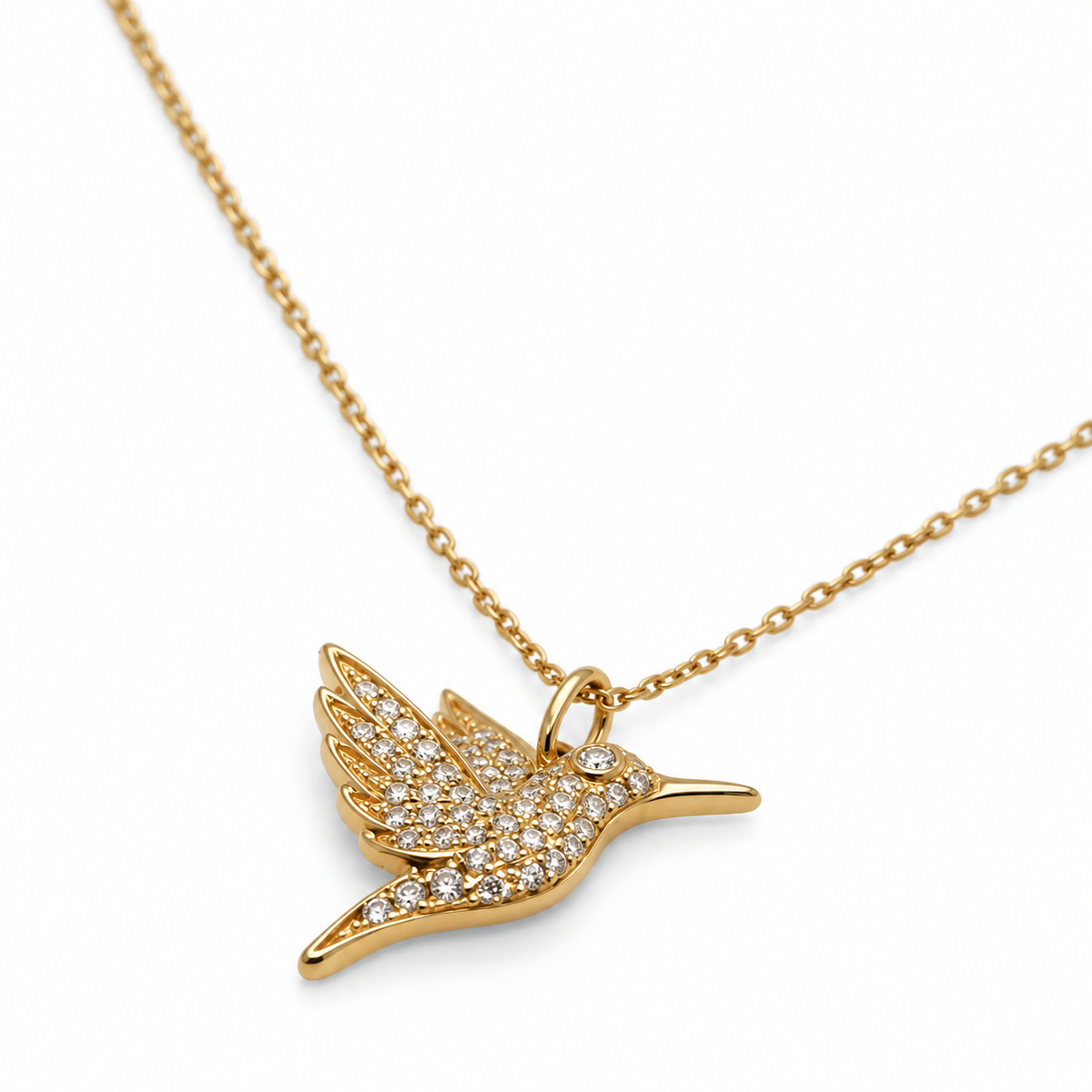 Diamond Hummingbird Solitaire Pendant Necklace in 14ct Yellow Gold