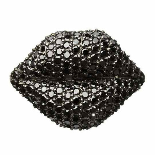 Sterling Silver "Kiss Me Black Lips" Ring Black Cubic Zirconia with Black Rhodium Plated