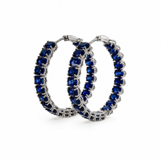 Sapphire Hoop Earrings in White Gold