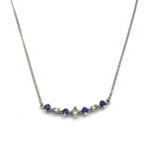 9ct White Gold Blue Sapphire and Diamond Necklace