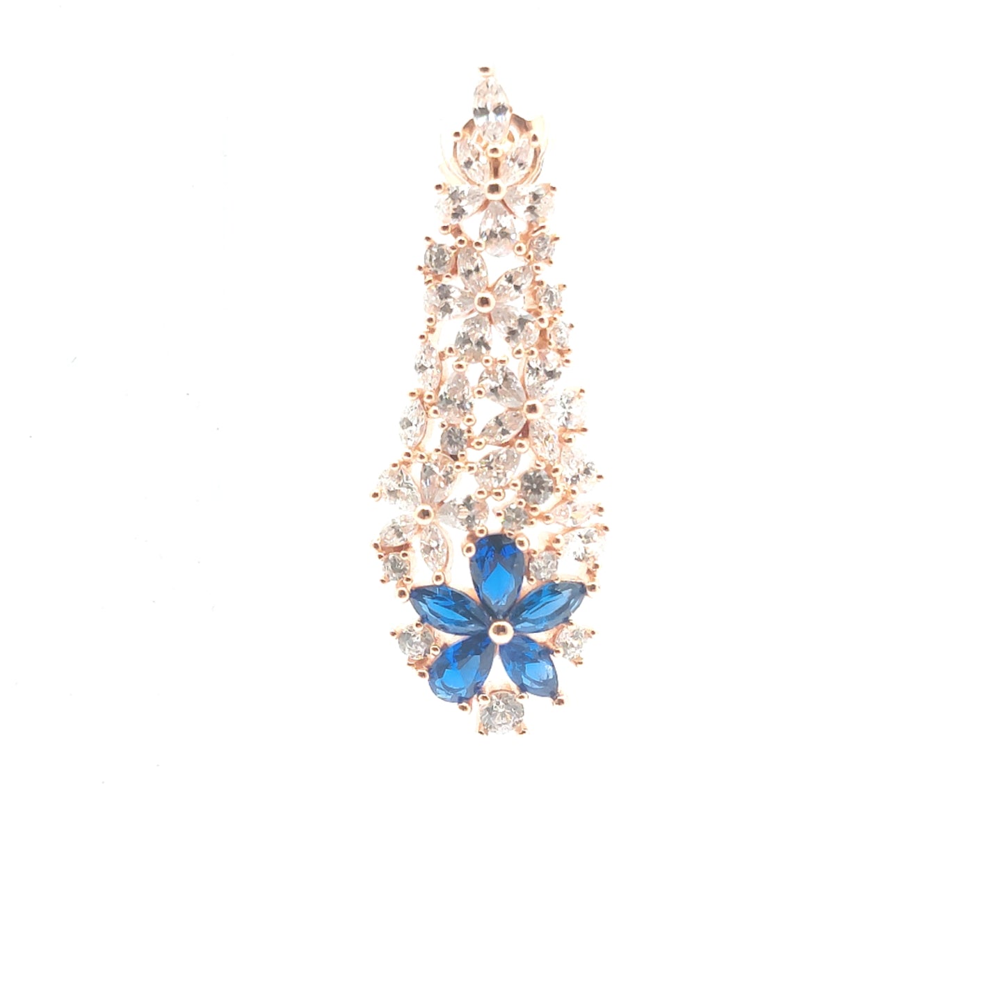 925 rose gold blue flower cz drop earrings