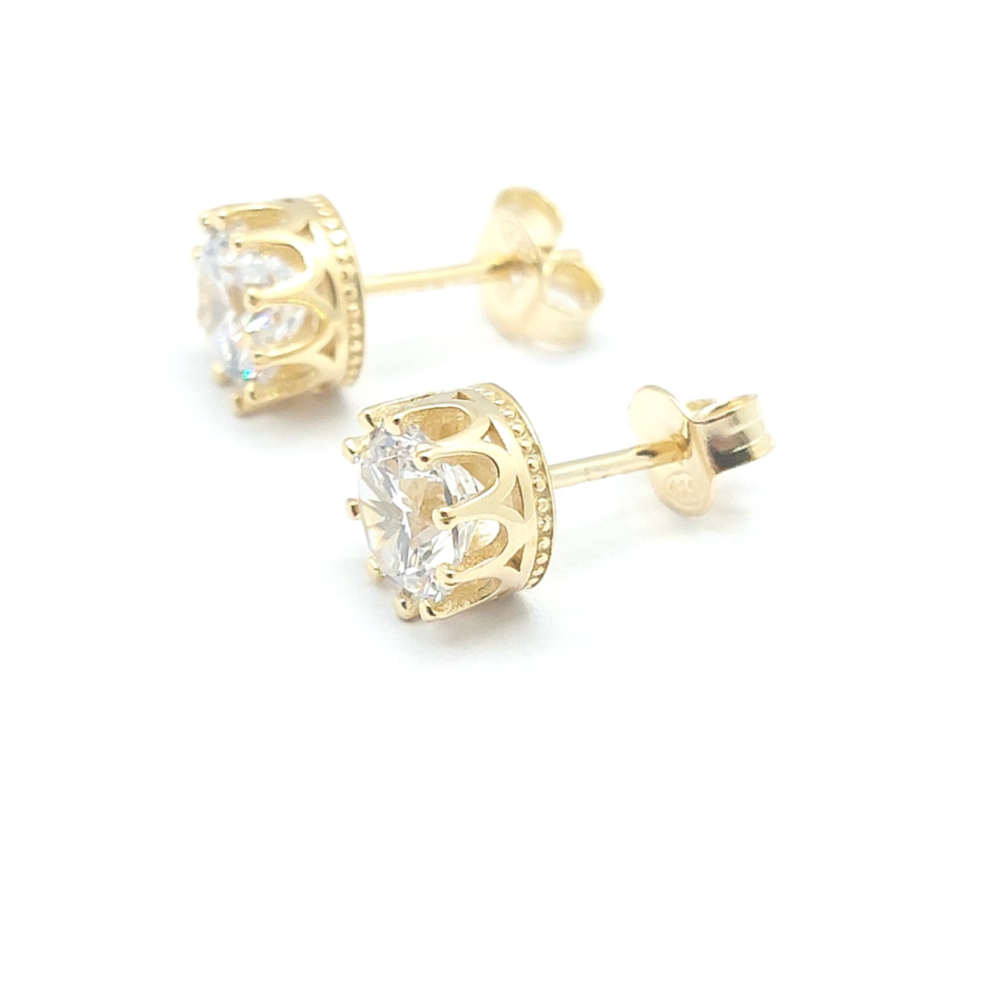 925 yellow gold round cz studs