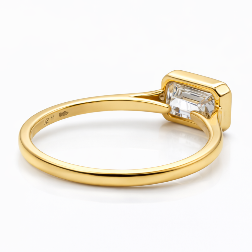 Emerald Cut Diamond, Bezel Set Ring in 18ct Yellow Gold