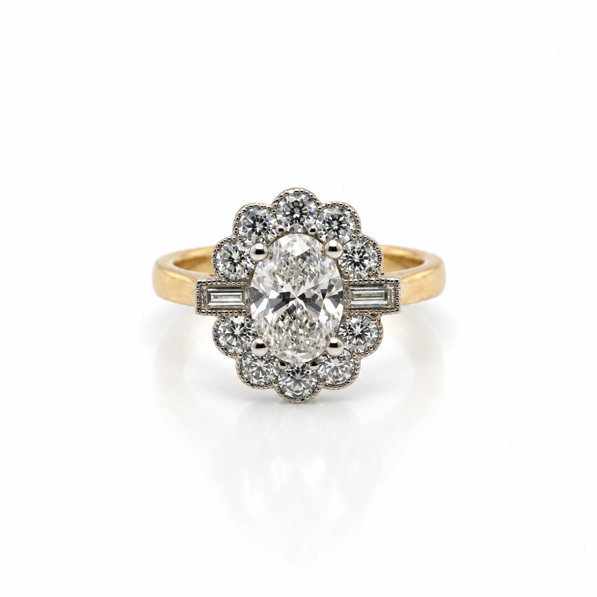 1ct Lab Grown Oval Diamond Halo Ring 18ct yellow gold