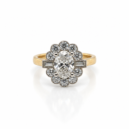 1ct Lab Grown Oval Diamond Halo Ring 18ct yellow gold