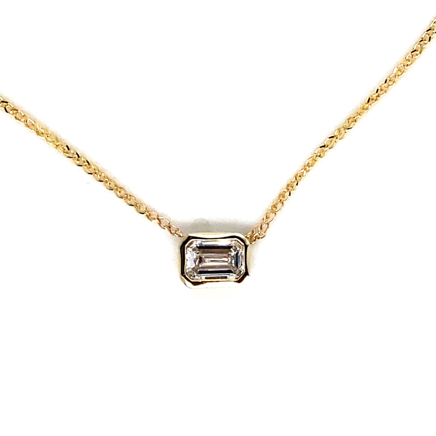 Emerald Cut 0.66ct Diamond Bezel Set 9ct Yellow Gold Necklace
