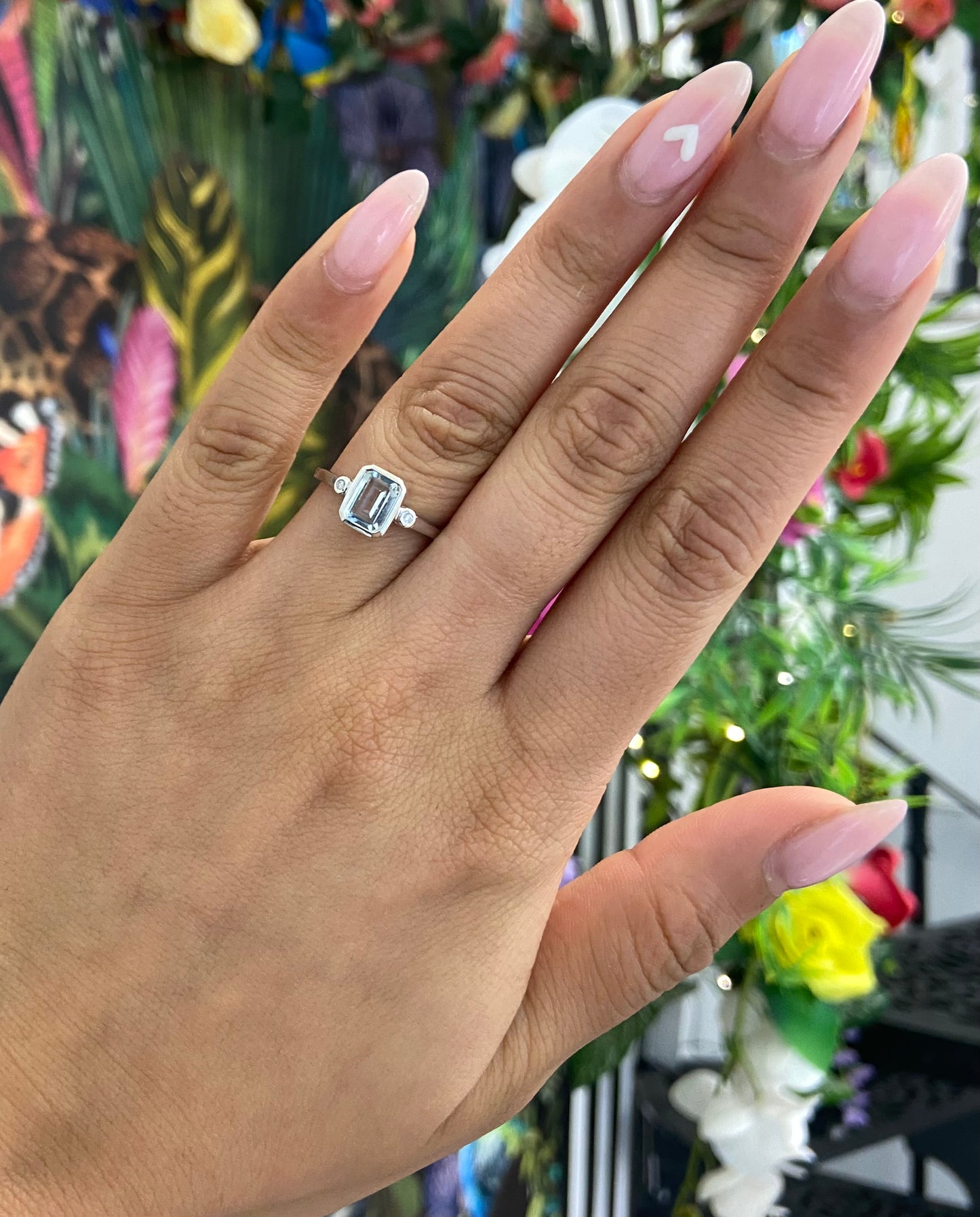 Emerald Cut Aquamarine and Diamond Ring in 9ct White Gold