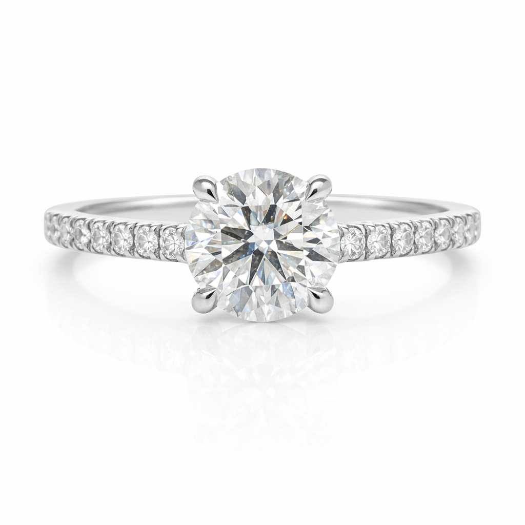Solitaire Stone Engagement Ring Mount with Diamond Set Shoulders