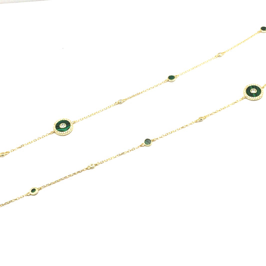 925 yellow gold malachite long necklace