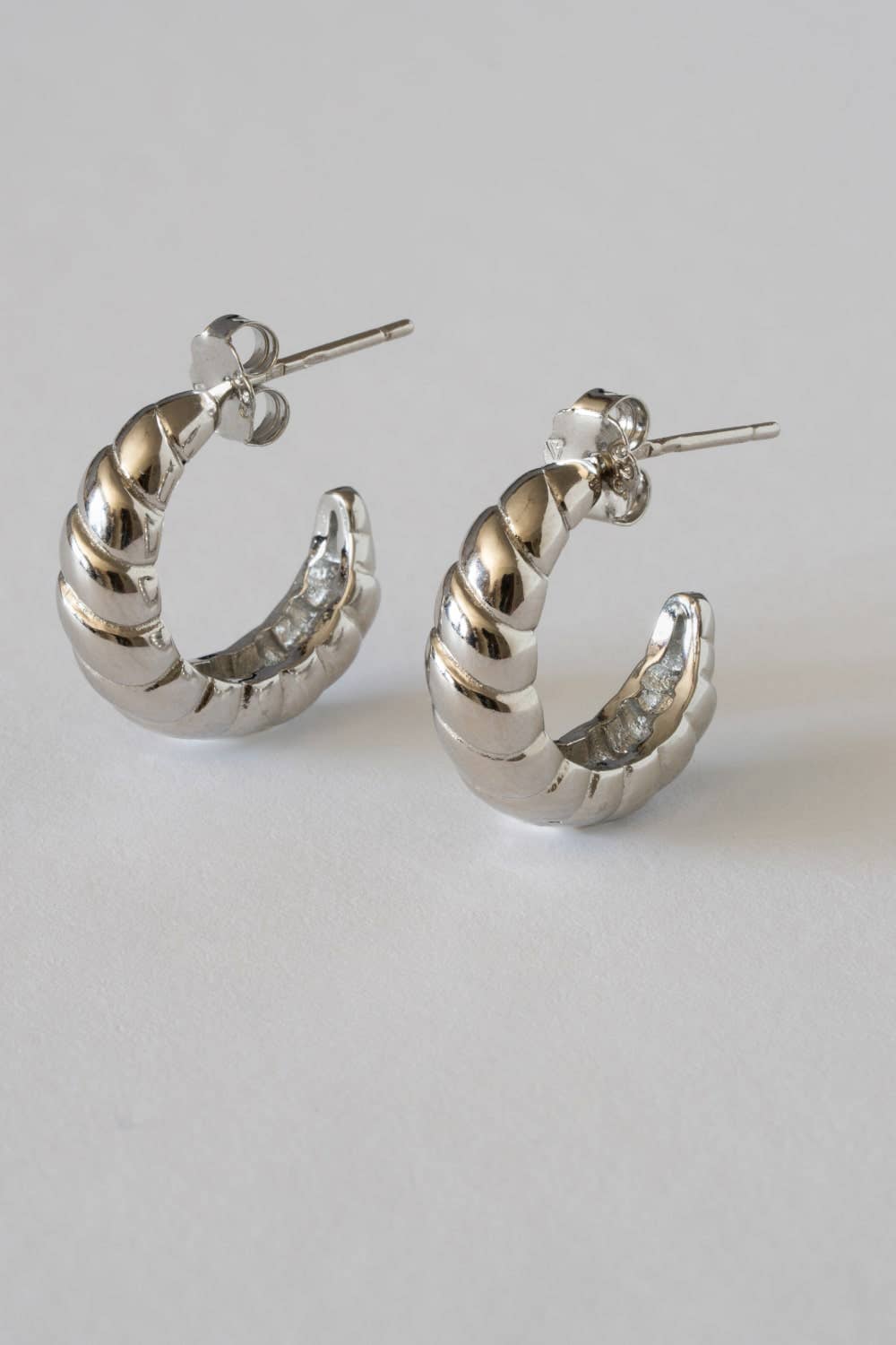 Sterling Silver, Non-Tarnish, Ribbed,Tidal Hoop Earrings
