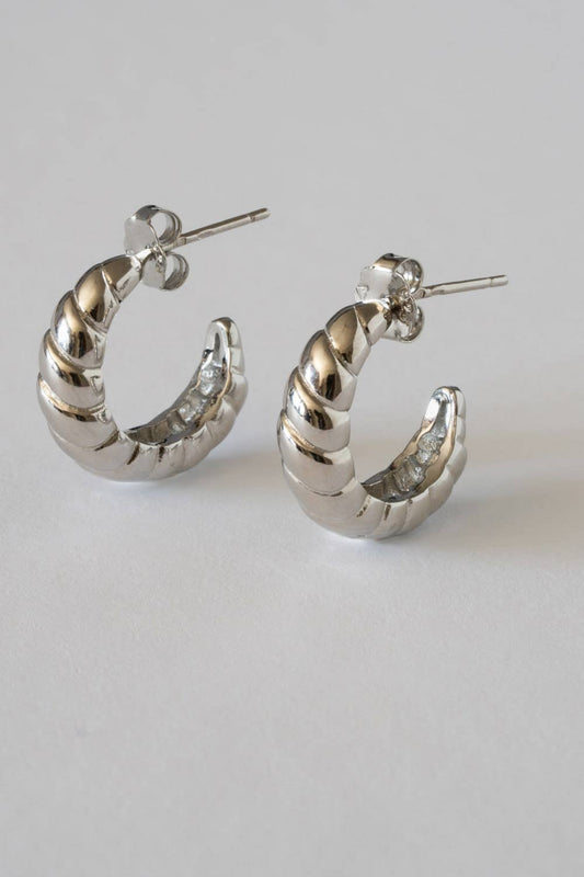Sterling Silver, Non-Tarnish, Ribbed,Tidal Hoop Earrings