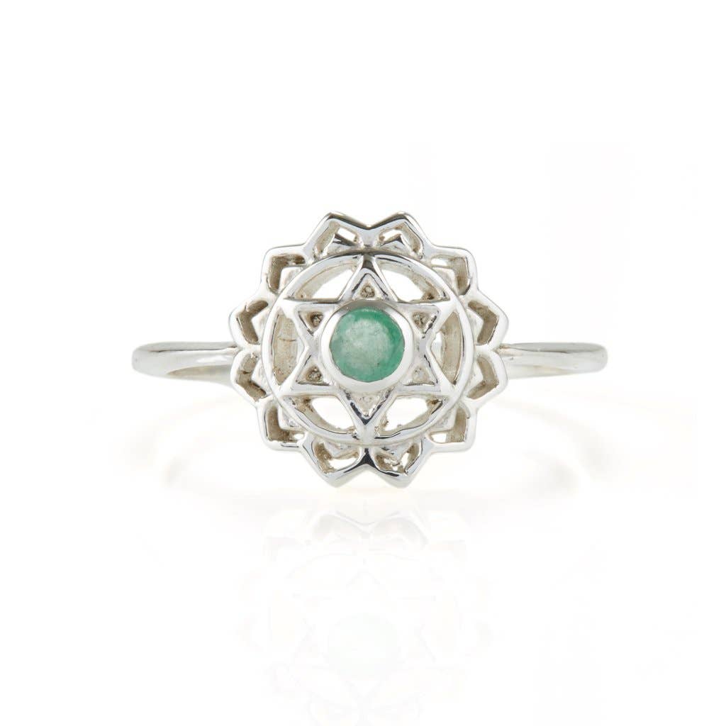Heart Chakra Ring, Emerald & Silver Gold Plated