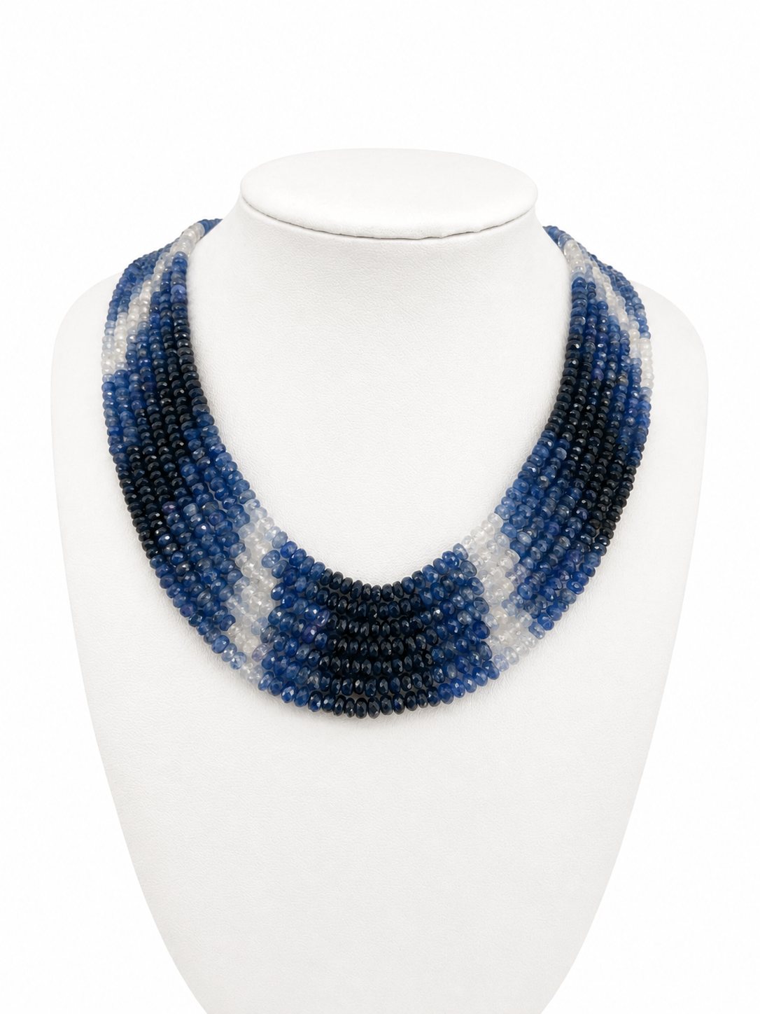 Vintage Sapphire Beaded Necklace with 18ct White gold Diamond and Sapphire Clasp
