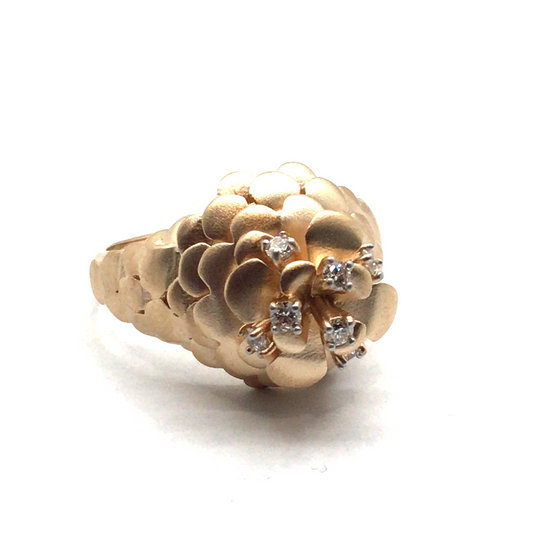 14ct Rose Gold Matte Diamond Pine Cone Ring