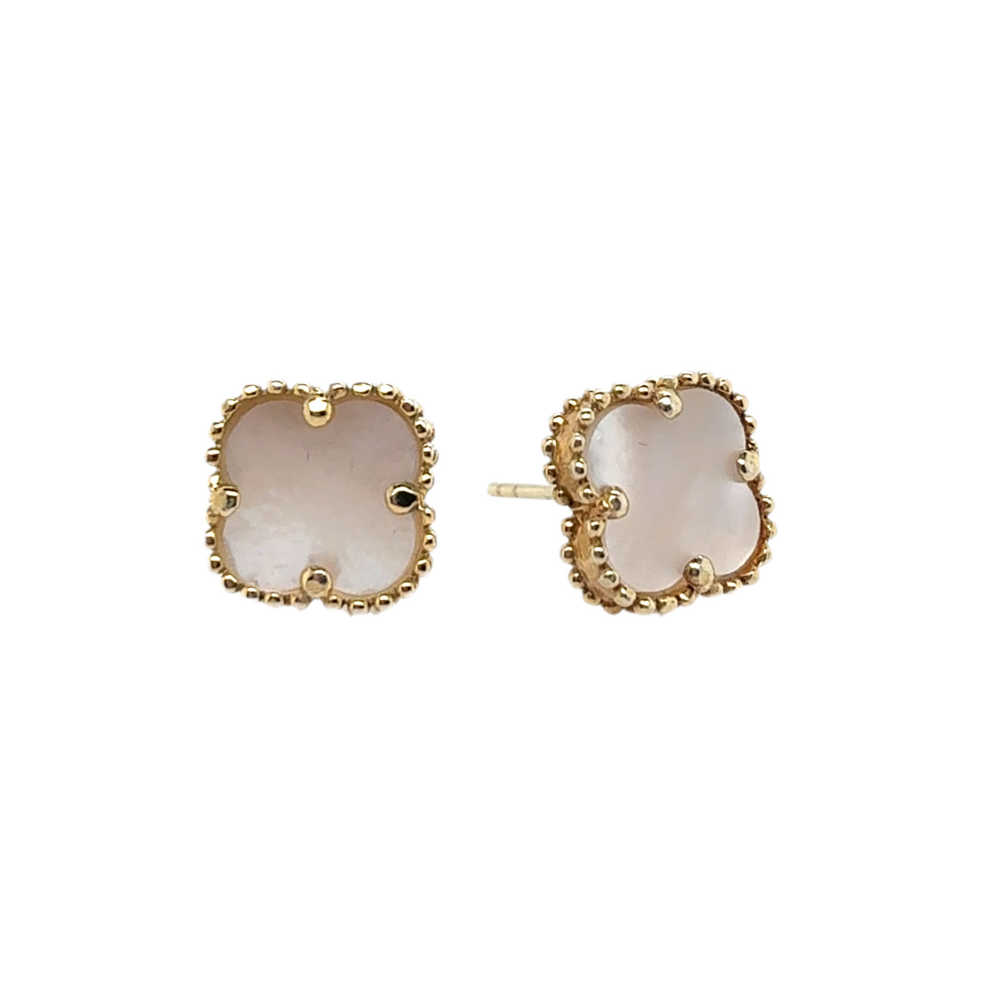 925 gold plated mother of pearl clover studs