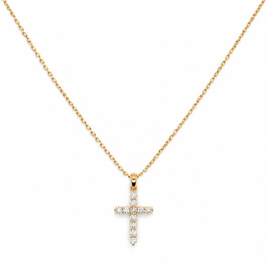 Diamond cross pendant in 14ct yellow gold