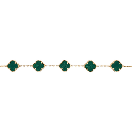 925 Gold plated malachite 5 clover bracelet