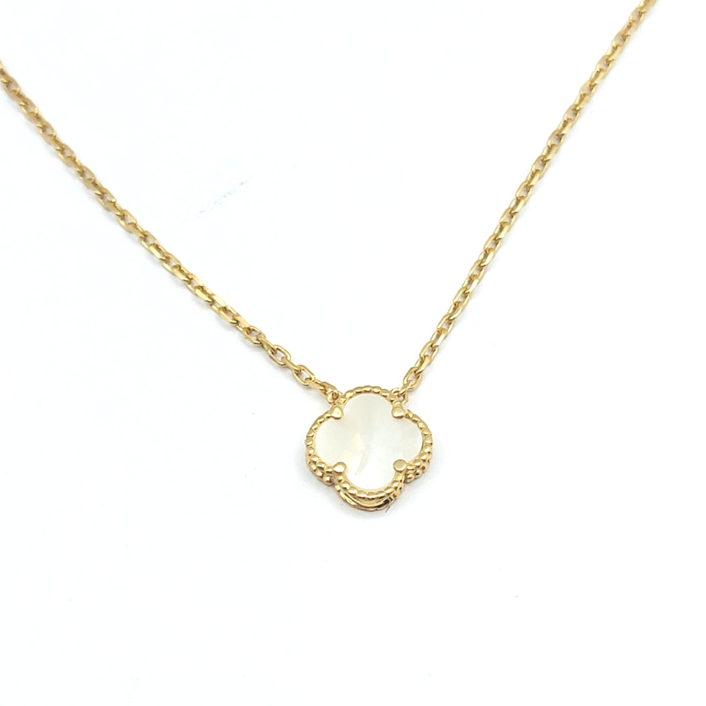 925 yellow gold mother of pearl single clover necklace