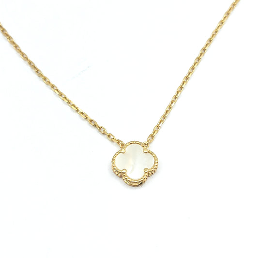 925 yellow gold mother of pearl single clover necklace
