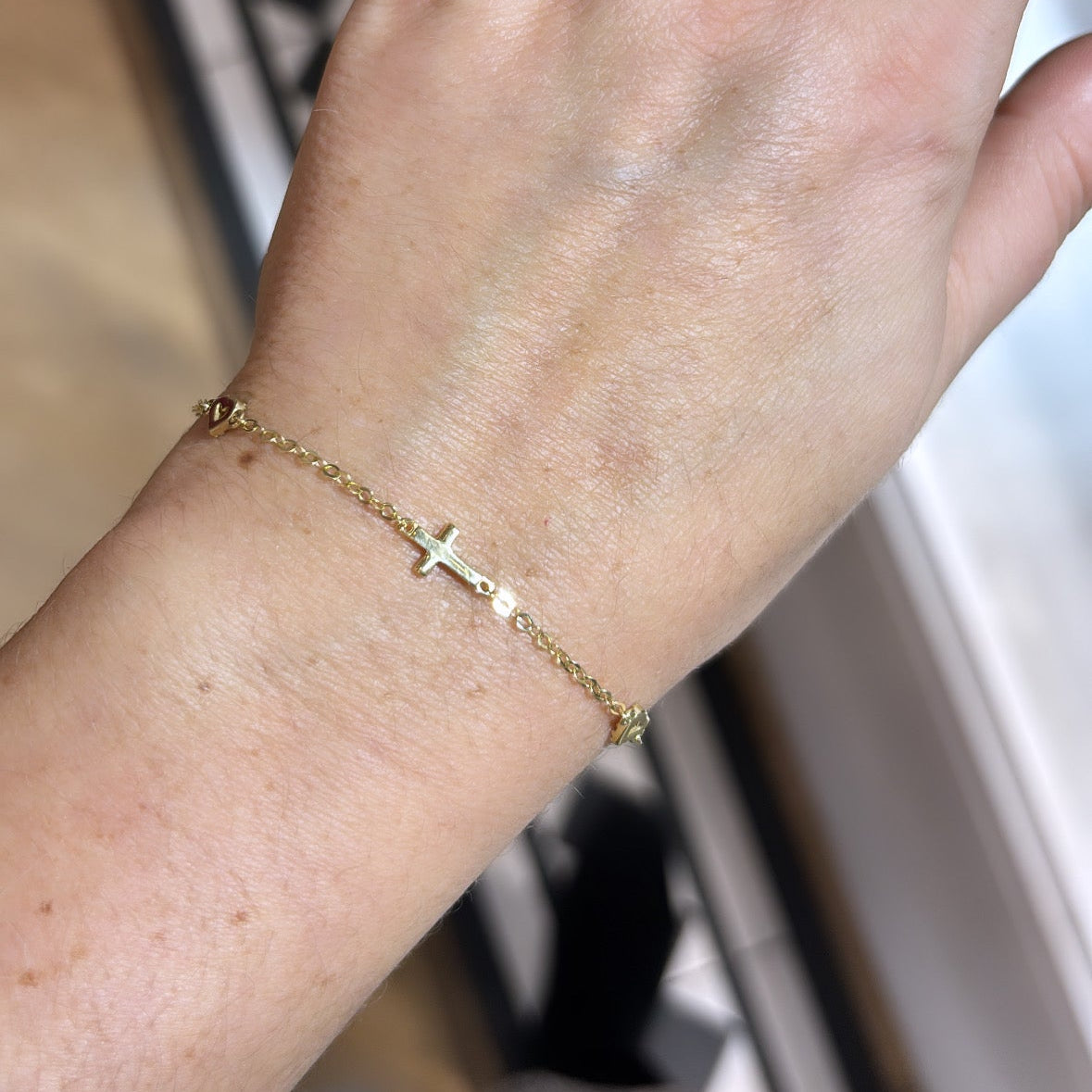 Cross and Heart 9ct Yellow Gold Adjustable Length 6 1/4" - 7" Bracelet