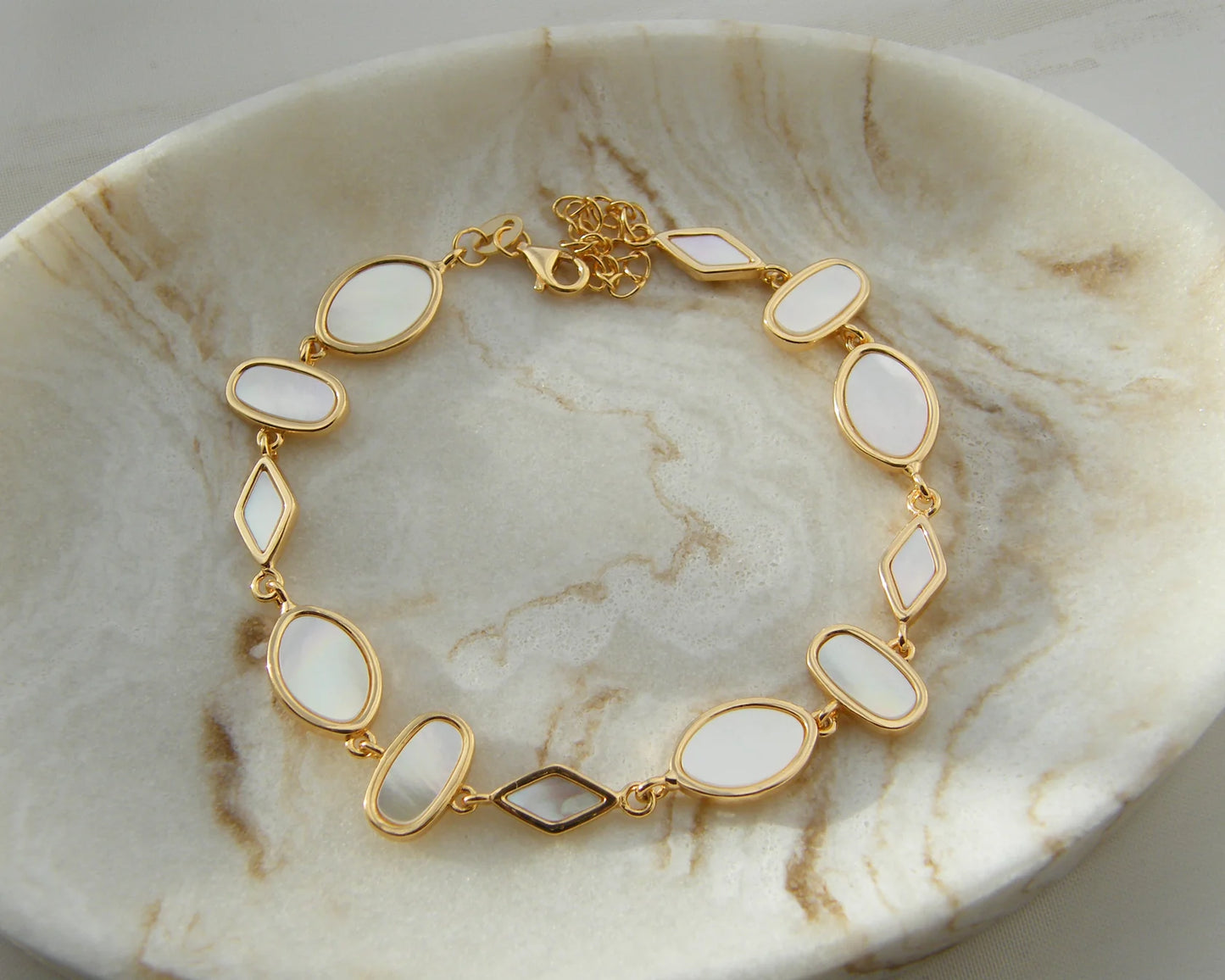 Silver 18ct Yellow Gold Plated Mother of Pearl Bracelet