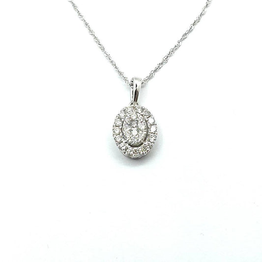 18ct White Gold Diamond Pendant Oval Halo