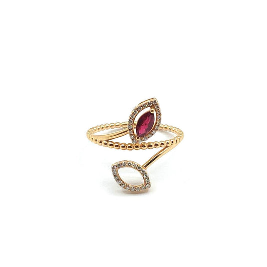 18ct Yellow Gold Marquise Cut Ruby and Diamond Ornate Ring