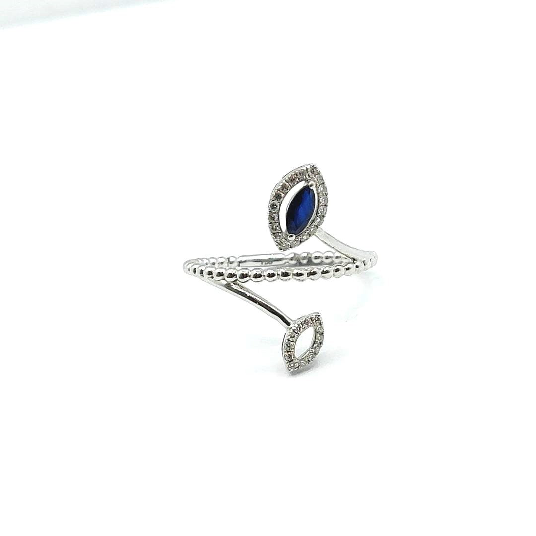18ct White Gold Sapphire and Diamonds Leaf Motif Ring