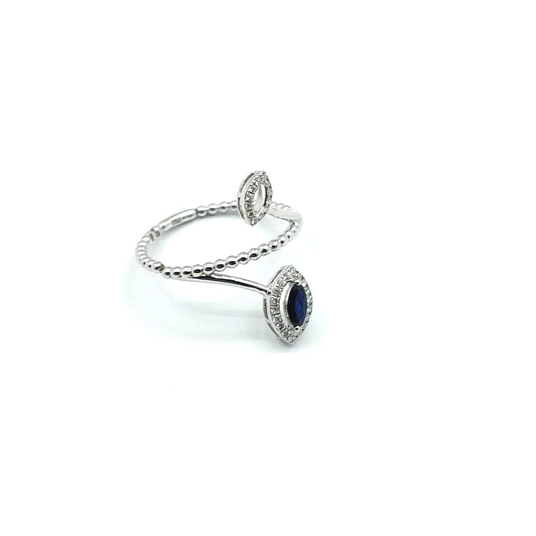 18ct White Gold Sapphire and Diamonds Leaf Motif Ring