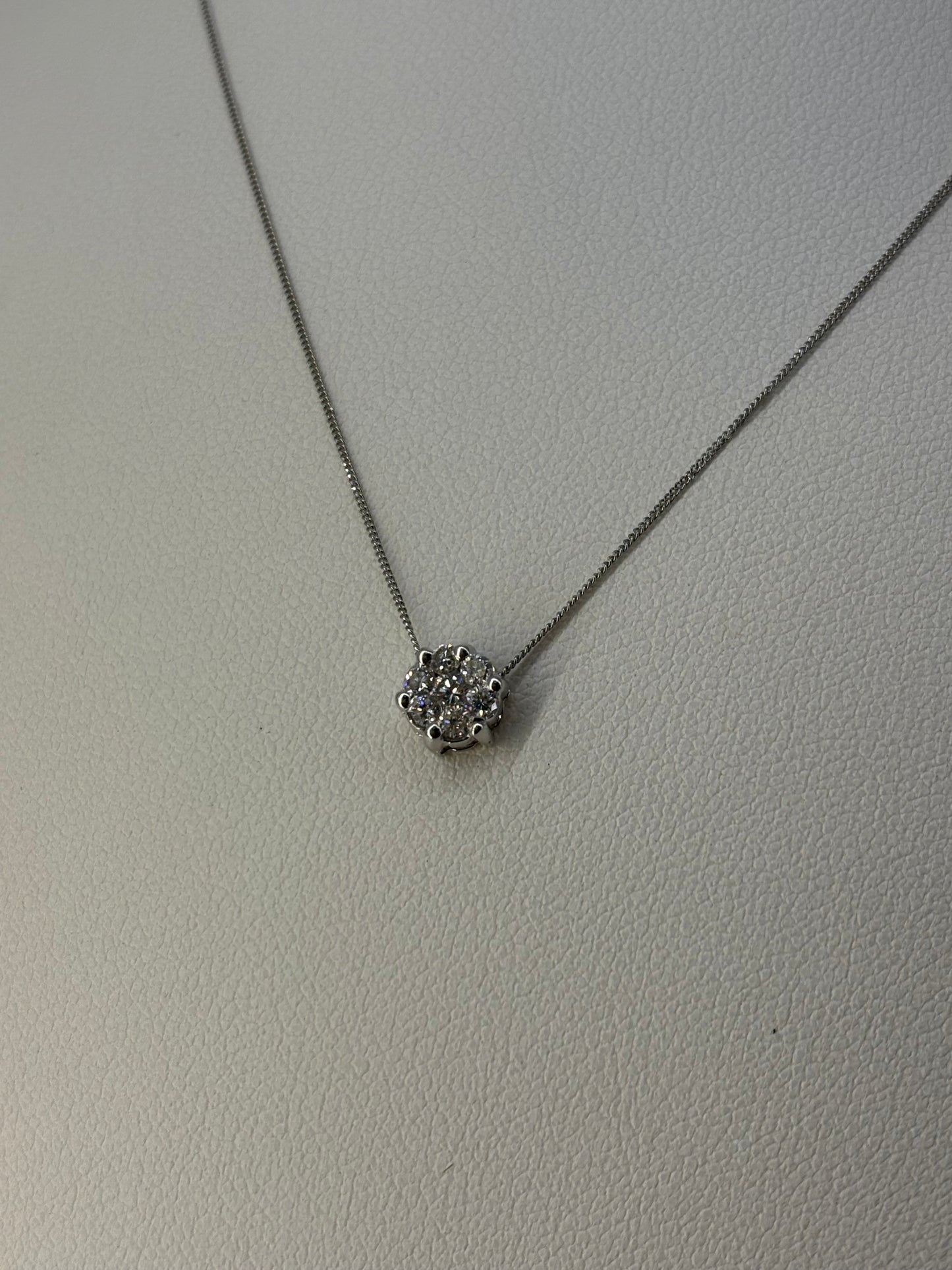 18ct white gold cluster floating pendant with natural round brilliant diamonds- Sold with 9ct white gold chain