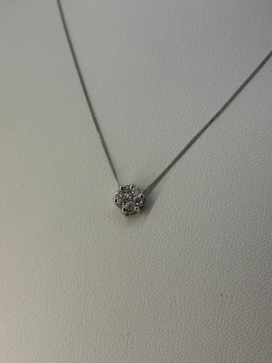 18ct white gold cluster floating pendant with natural round brilliant diamonds- Sold with 9ct white gold chain