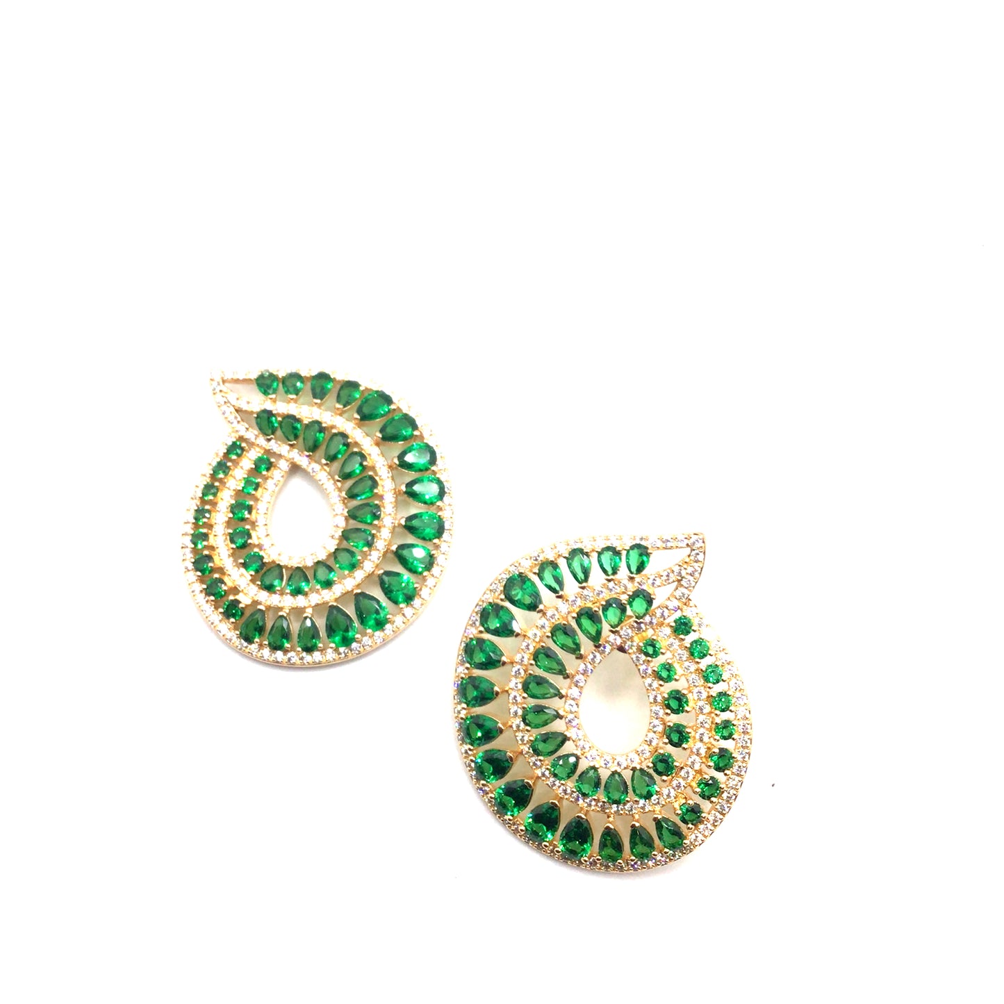 Lab Created Emerald Swirl, Gold Plated Statement Earrings
