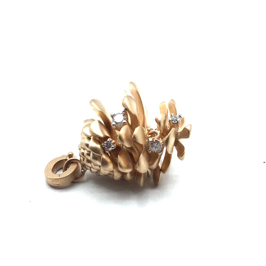 14ct Rose Gold Matte Diamond Pine Cone Pendant