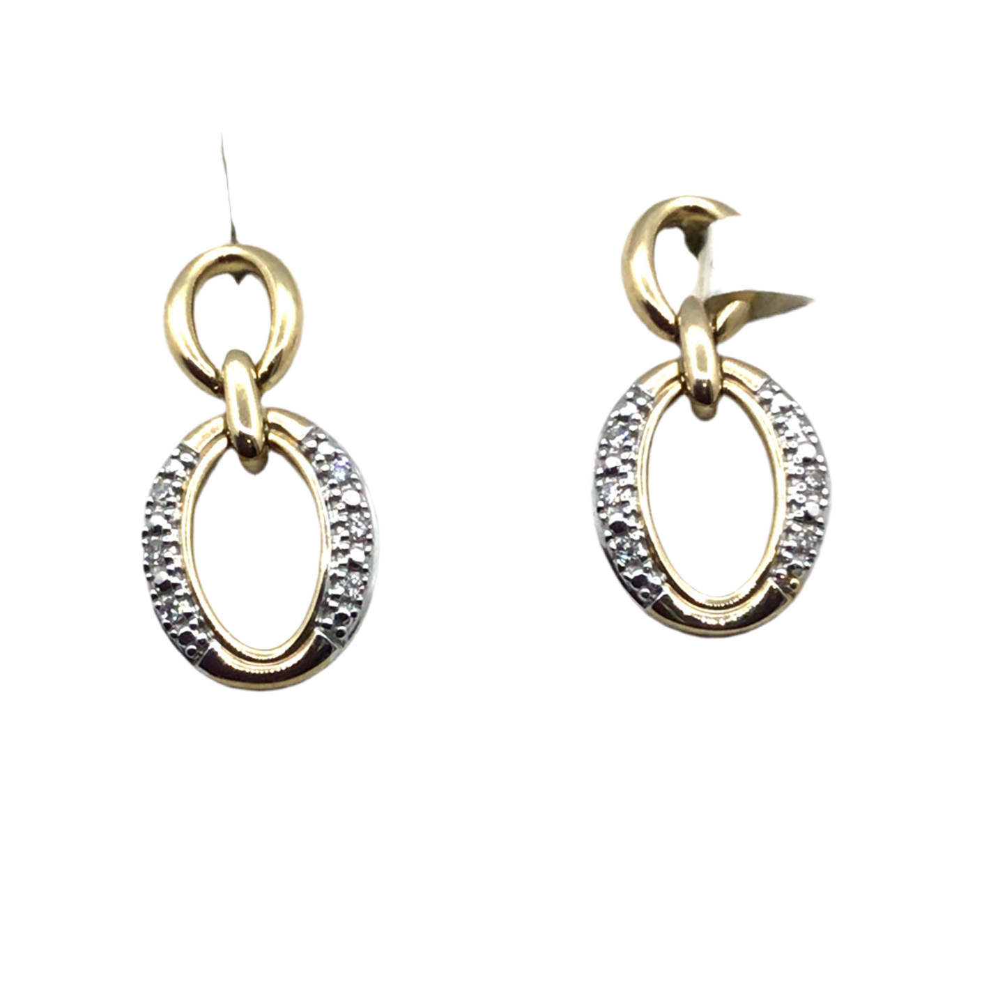 9ct Yellow Gold Pave Diamond Double Oval Drop Hoops