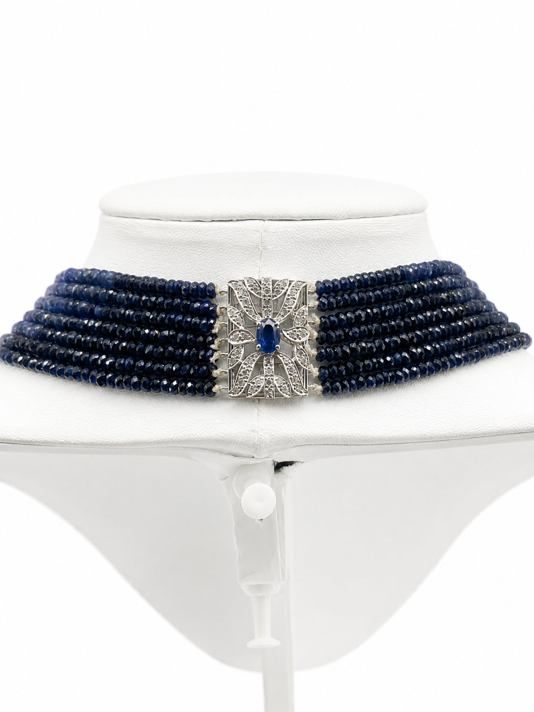 Vintage Sapphire Beaded Necklace with 18ct White gold Diamond and Sapphire Clasp