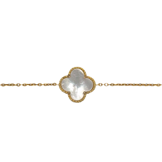 925 gold plated large mother of pearl clover bracelet