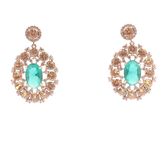 925 rose gold green cz drop earrings