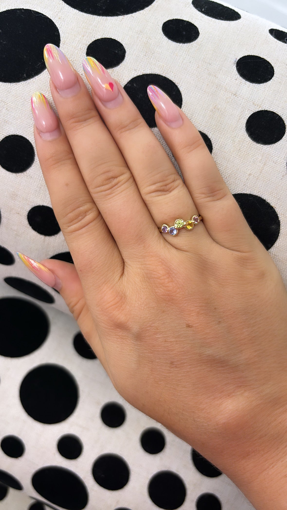 5 Stone Multicoloured Semi Precious Stone Yellow Gold Ring