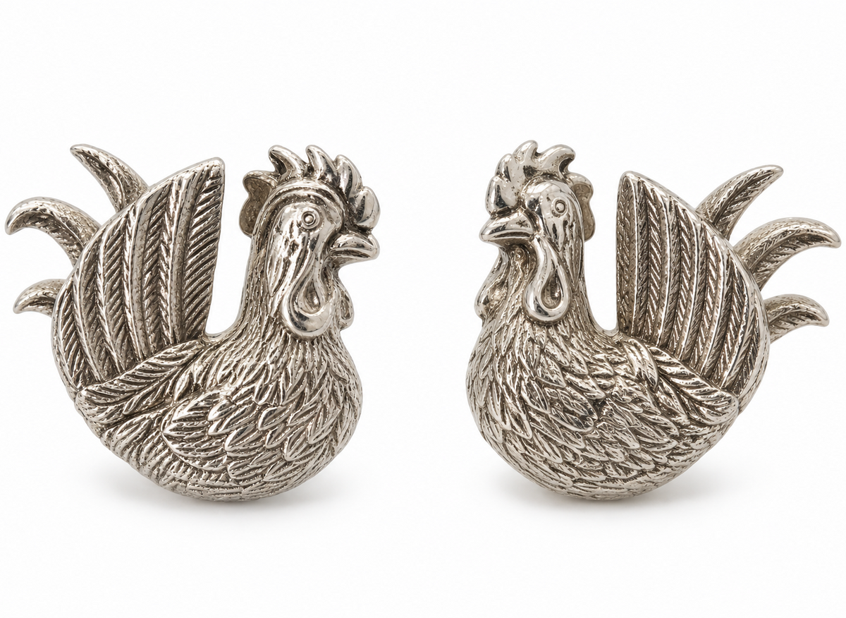 Sterling Silver Zodiac East Rooster Cufflink