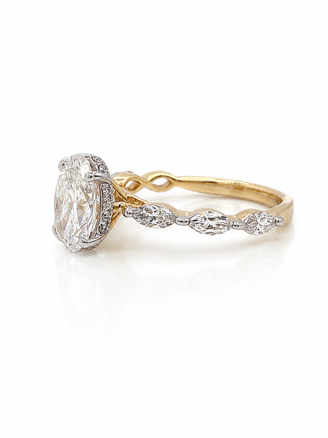 Diamond Maquise and Hidden Halo Ring in Yellow Gold